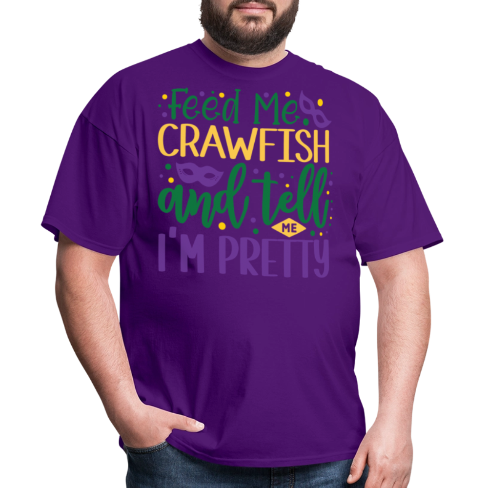 Feed Me Crawfish and Tell Me I'm Pretty Tee Funny Mardi Gras T-shirt - purple