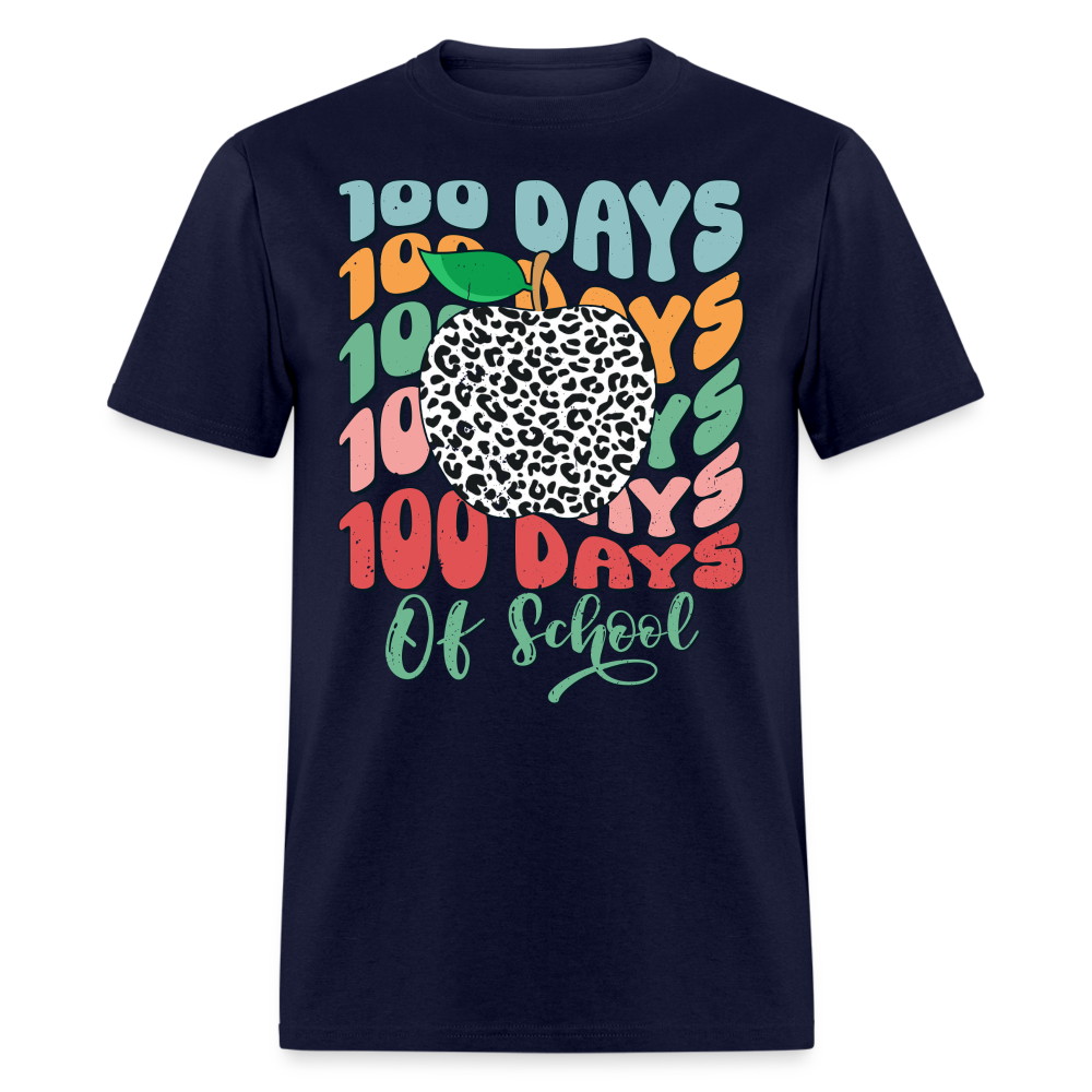 Leopard Print 100 Days of School Tee 100th-day Celebration T-shirt - navy