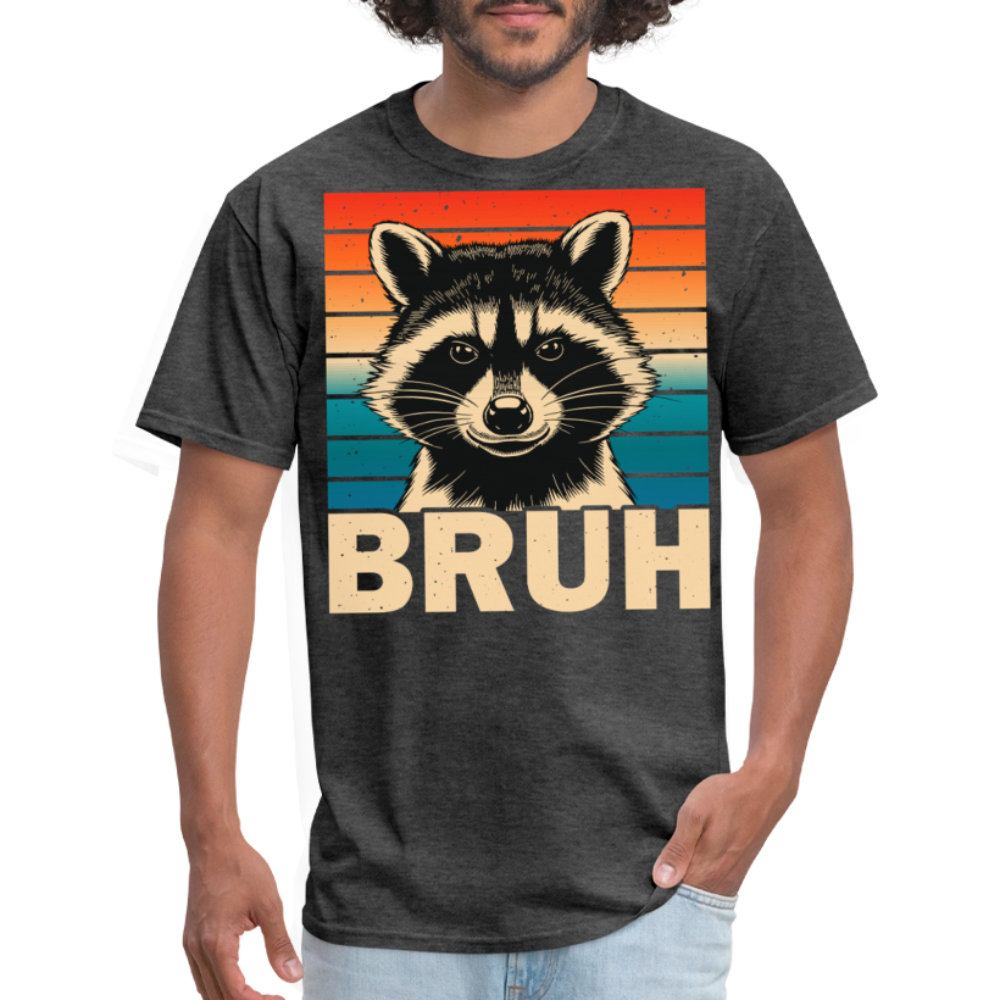 Funny Meme Graphic Tee Retro Bruh Raccoon T-shirt - heather black