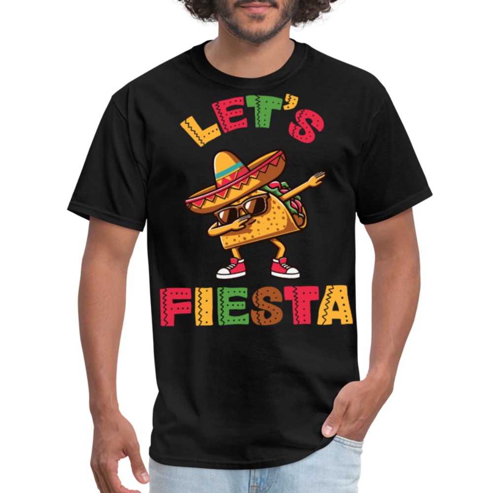 Sombrero-wearing Taco Cartoon Tee Let’s Fiesta Taco Dab T-shirt - black