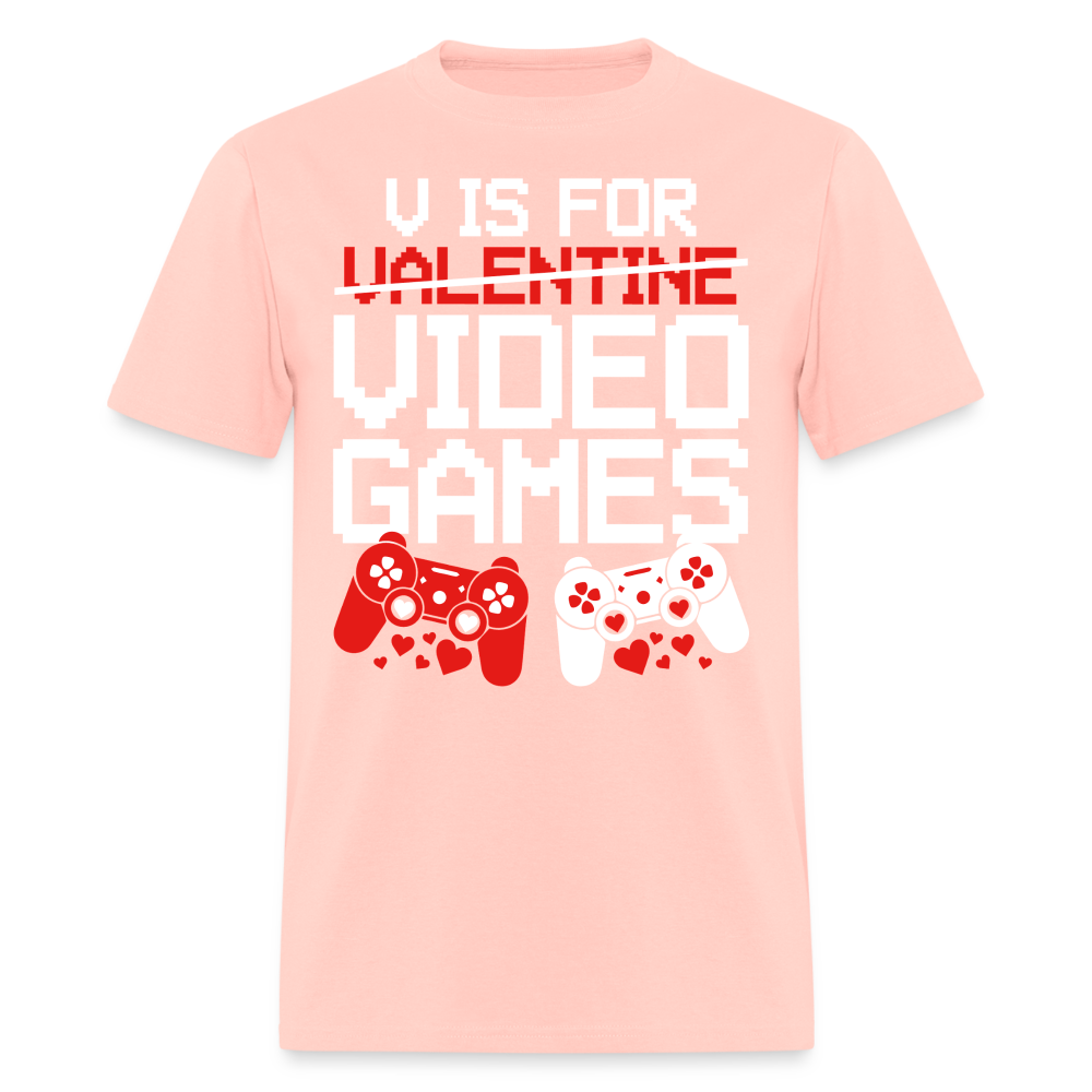 V Is For Video Games Funny Gamer Valentine's Gift - blush pink 