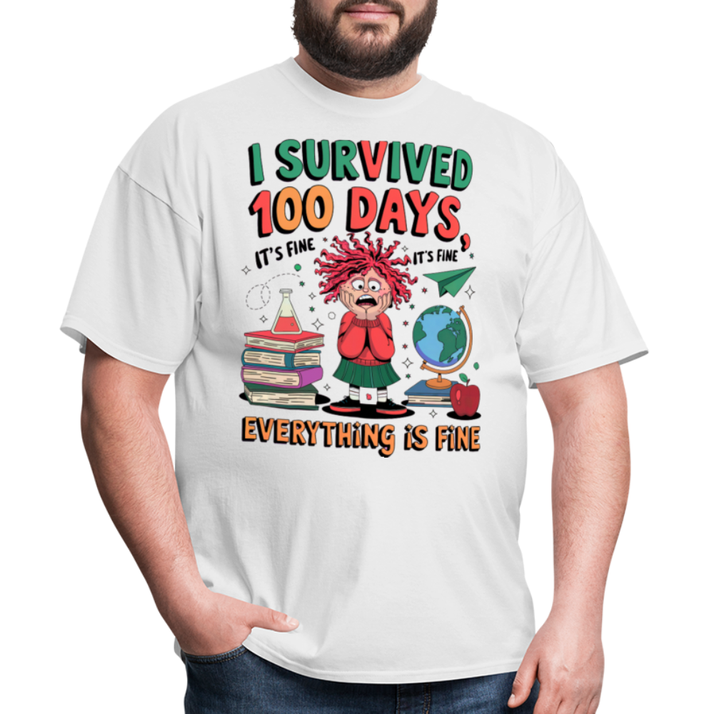 I Survived 100 Days of School Shirt - Funny Teacher and Student Celebration Unisex T-Shirt - white