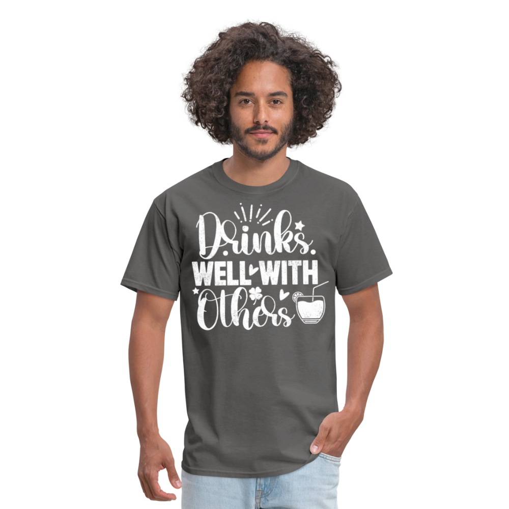 Drinks Well with Others Funny Beer T-Shirt for Party Lovers - charcoal