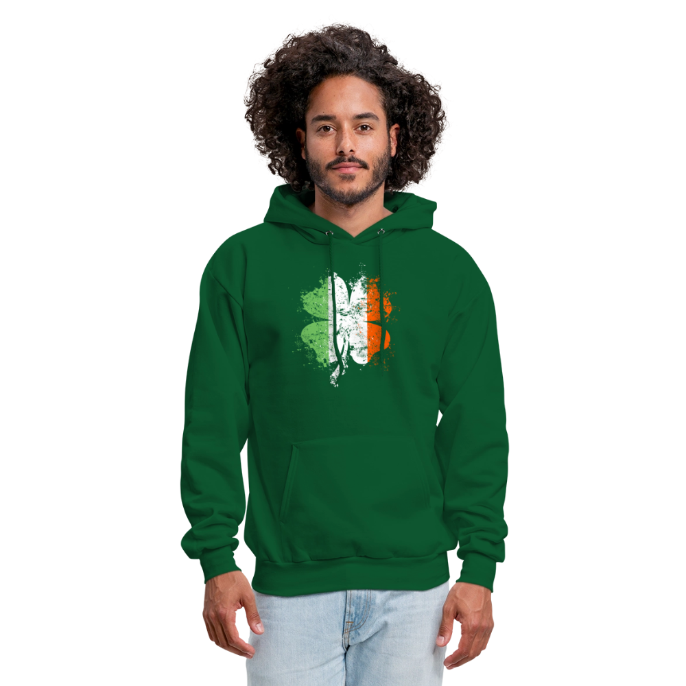 Irish Distressed Shamrock ST Patrick's Day Men's Hoodie - forest green