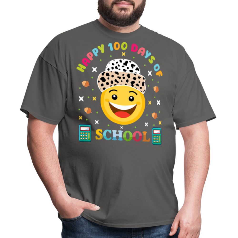 Happy 100 Days of School Teacher Tee 100 Days Smiley Face T-shirt - charcoal