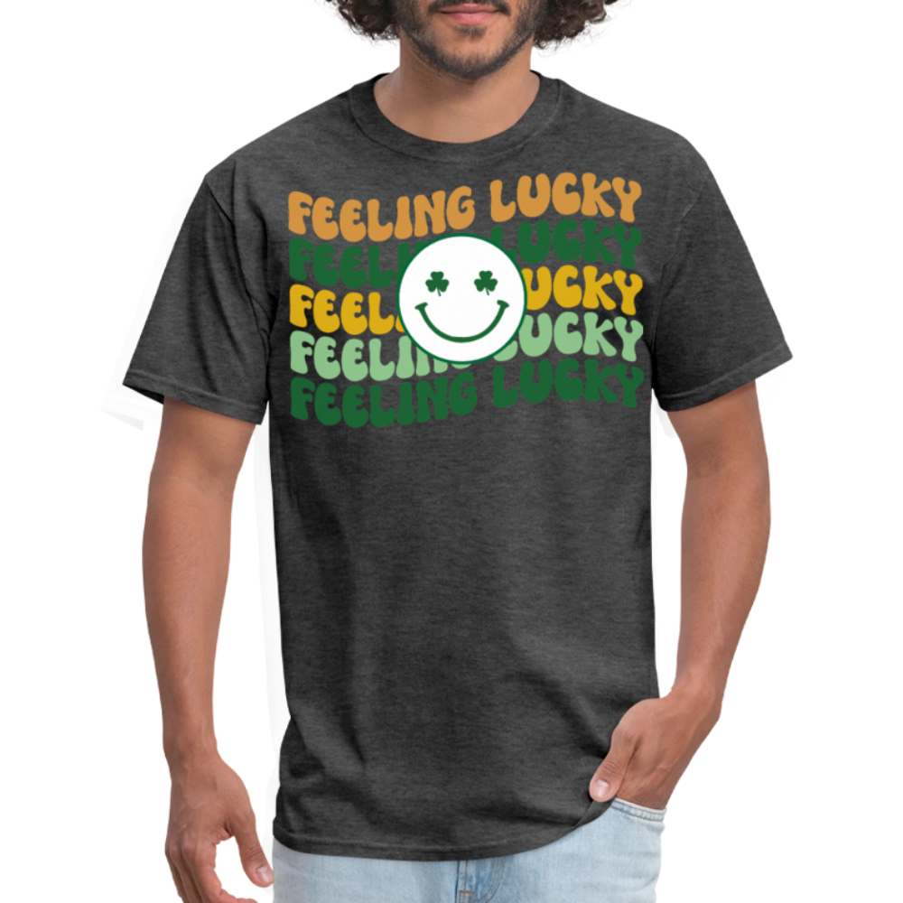 Retro Groovy Feeling Lucky Shamrock T-shirt - heather black