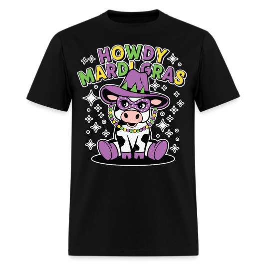 Howdy Mardi Gras Western-style Tee Cute Mardi Gras Cow T-shirt - black