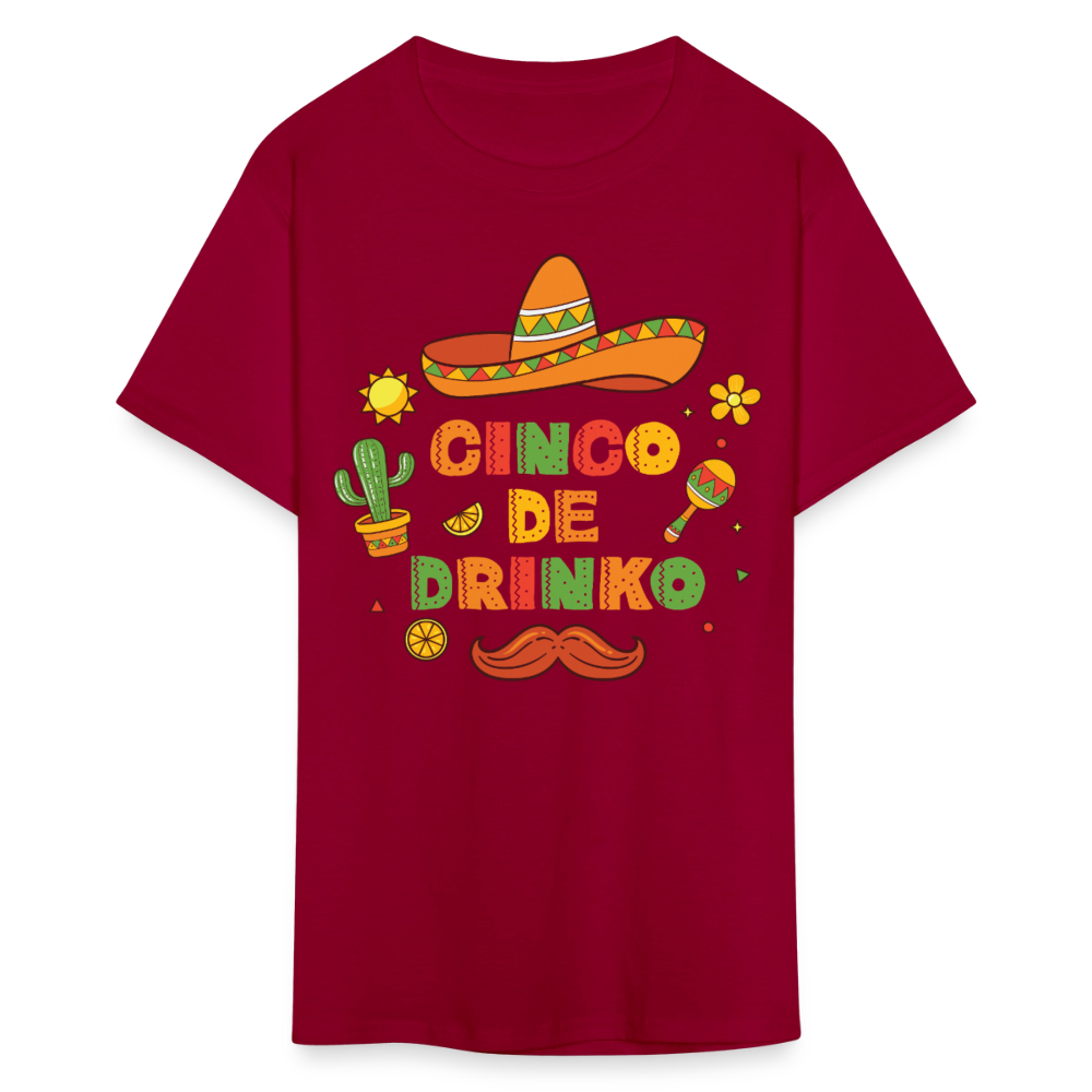 Sombrero and Mustache Party Tee Funny Cinco de Mayo drinking T-shirt - dark red