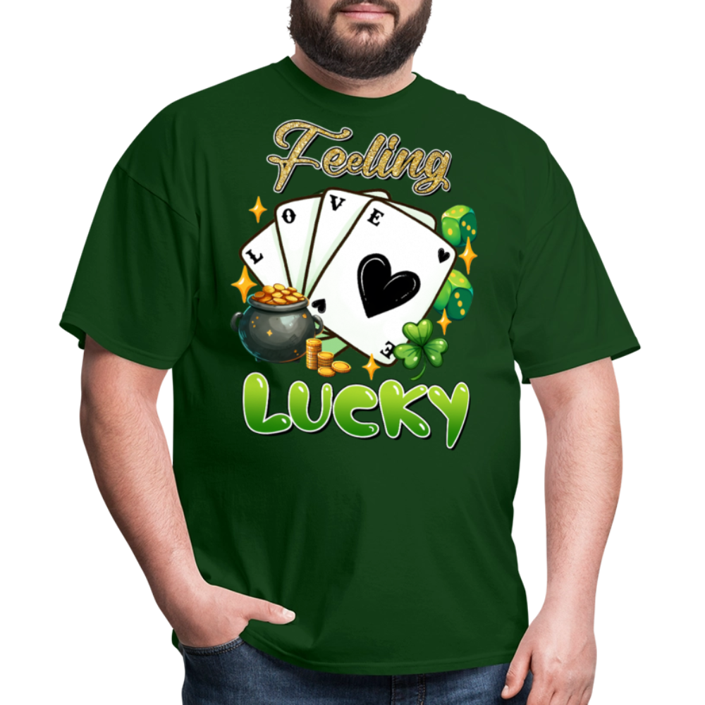 Feeling Lucky Graphic Tee Irish Luck Gambling T-shirt - forest green