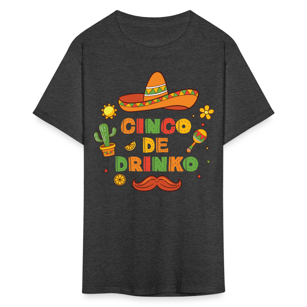 Sombrero and Mustache Party Tee Funny Cinco de Mayo drinking T-shirt - heather black