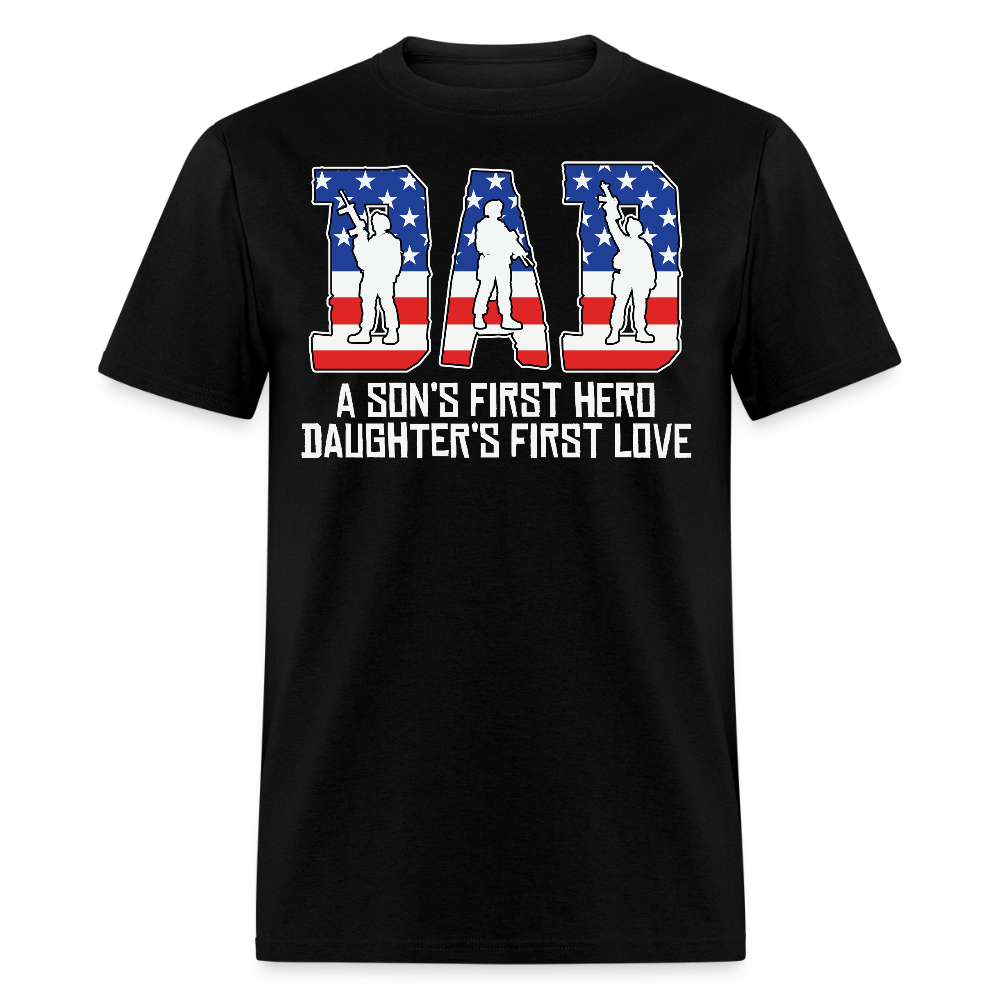 Military Dad Tee American Flag Patriotic Fathers T-shirt - black