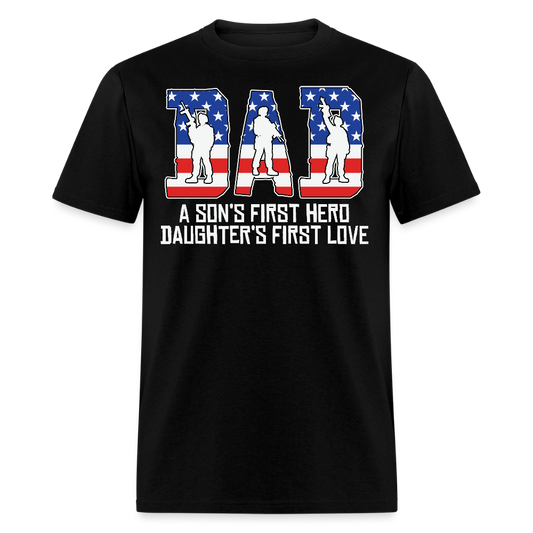 Military Dad Tee American Flag Patriotic Fathers T-shirt - black