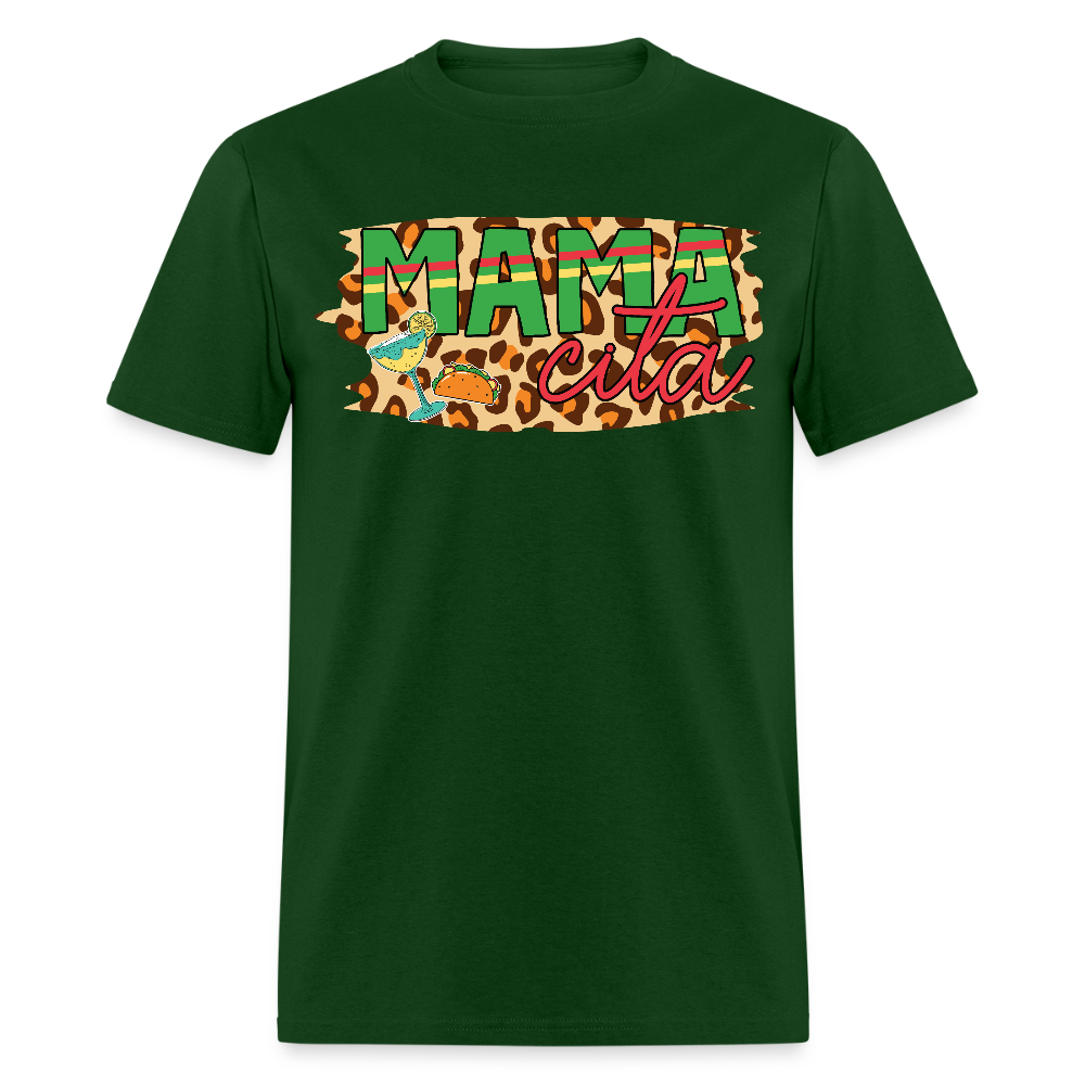 Funny Mexican Mom Shirt with Leopard Print Mamacita Graphic T-shirt - forest green