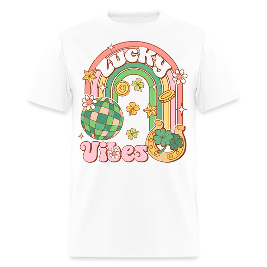 Retro Lucky Vibes Aesthetic T-shirt - white