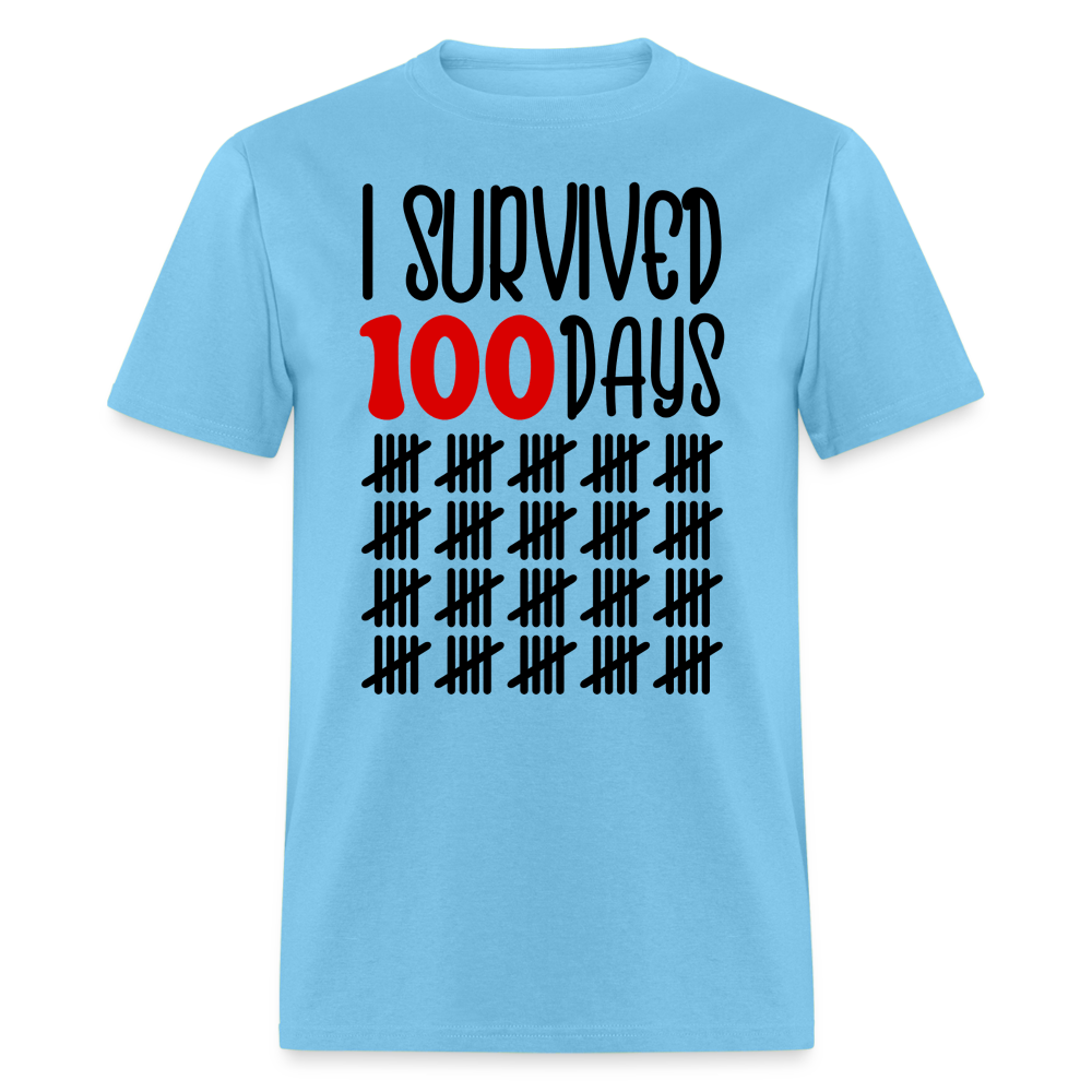 Funny 100 Days Survived School Tee Teacher Appreciation T-shirt - aquatic blue