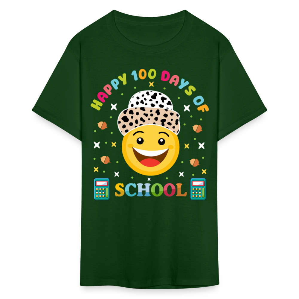 Happy 100 Days of School Teacher Tee 100 Days Smiley Face T-shirt - forest green