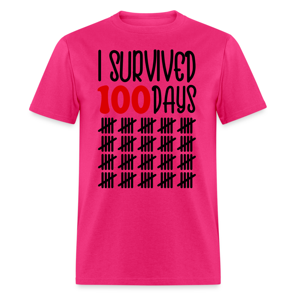 Funny 100 Days Survived School Tee Teacher Appreciation T-shirt - fuchsia