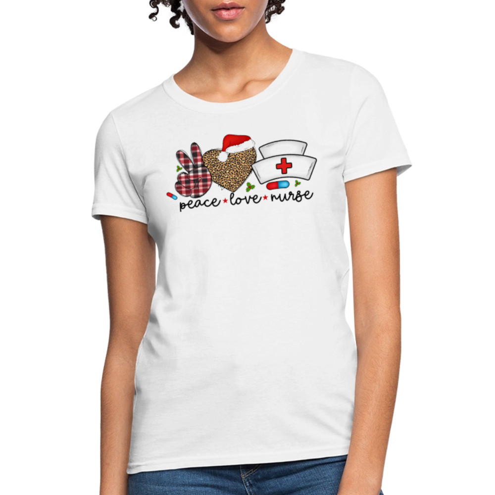 Peace Love Nurse Christmas Gift T-Shirt - white