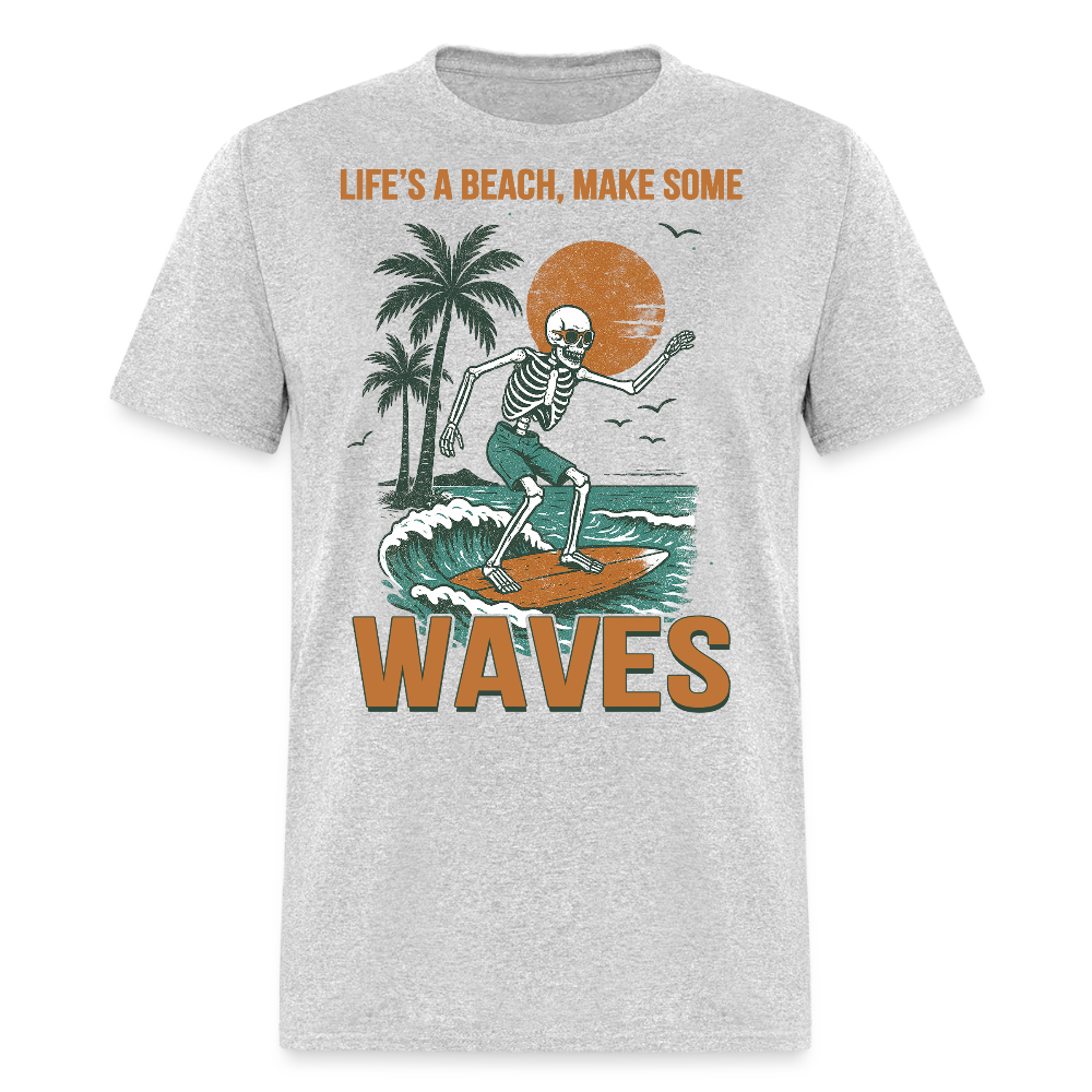 Life’s A Beach Surfing Skeleton Summer T-shirt - heather gray