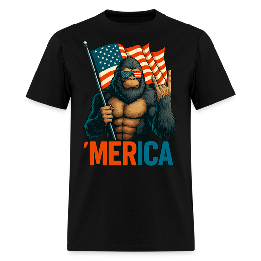Bigfoot Rocking Fourth Of July Patriotic T-Shirt - black