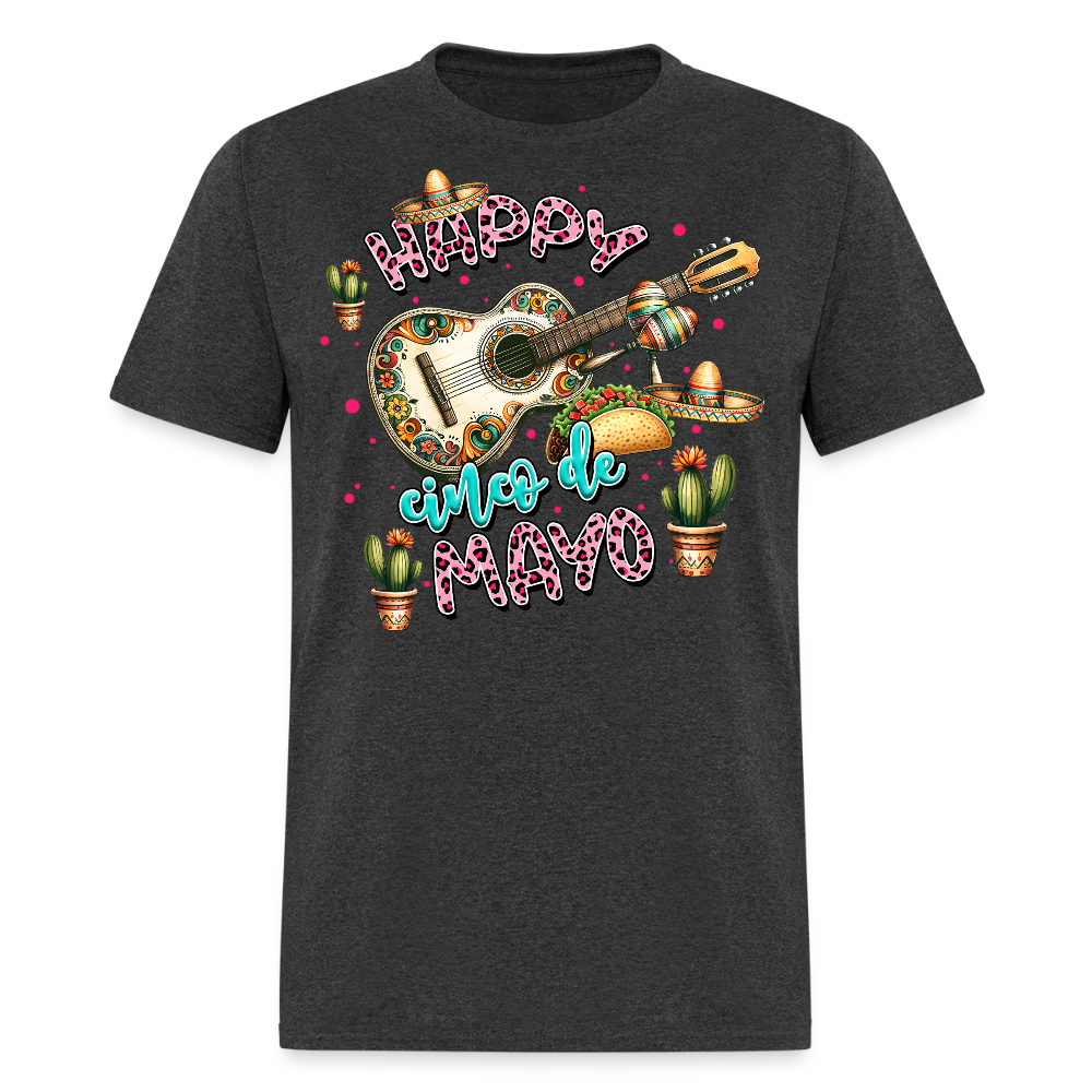 Cinco de Mayo Festive Shirt Mexican Culture Party Tee With Guitar And Sombrero T-shirt - heather black