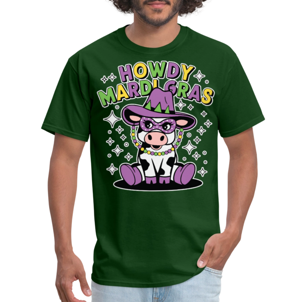 Howdy Mardi Gras Western-style Tee Cute Mardi Gras Cow T-shirt - forest green