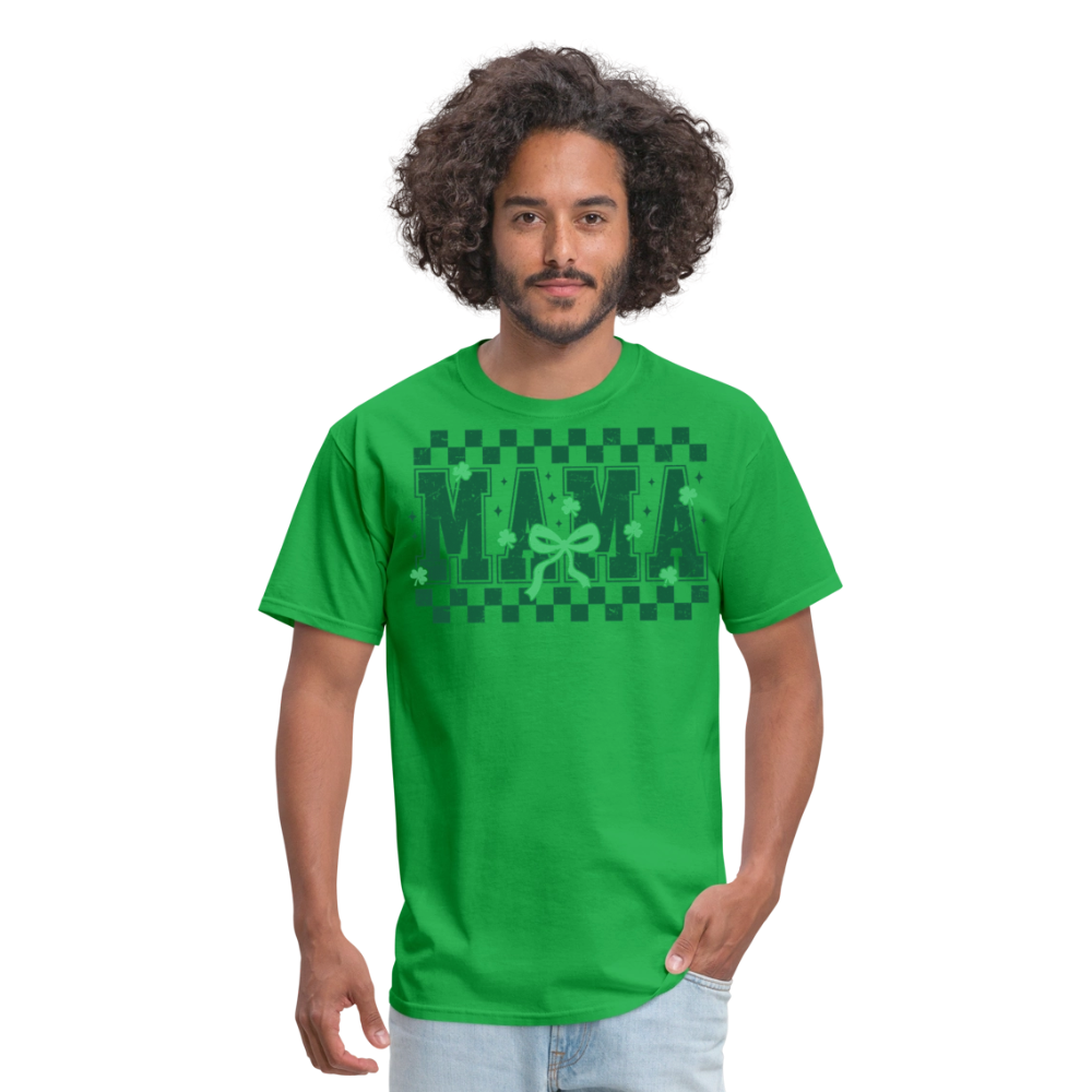 Distressed Lucky Mama Clover St. Patrick's Day Gift Tee - bright green