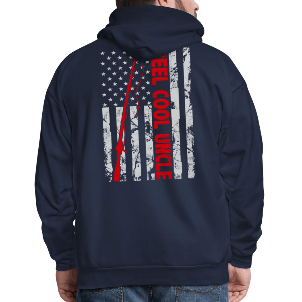 Reel Cool Uncle American Flag Patriotic Fishing Hoodie - navy