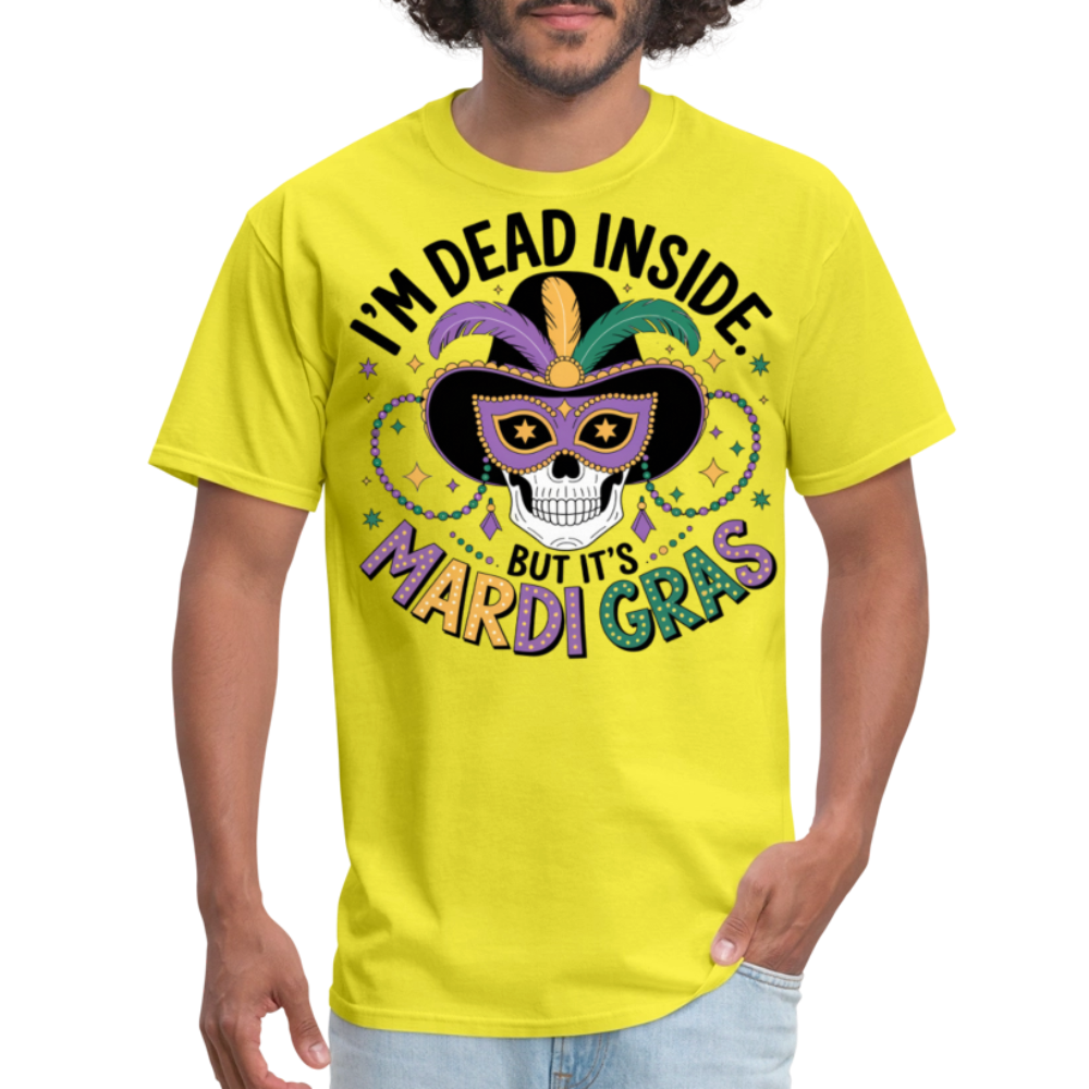 Skeleton Masquerade Party Tee Dead Inside But It’s Mardi Gras T-shirt - yellow