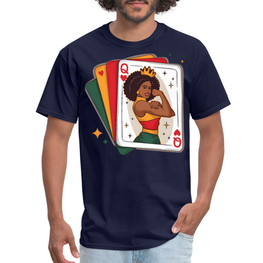 African American Queen Graphic Tee Black Queen Playing Card T-shirt - navy