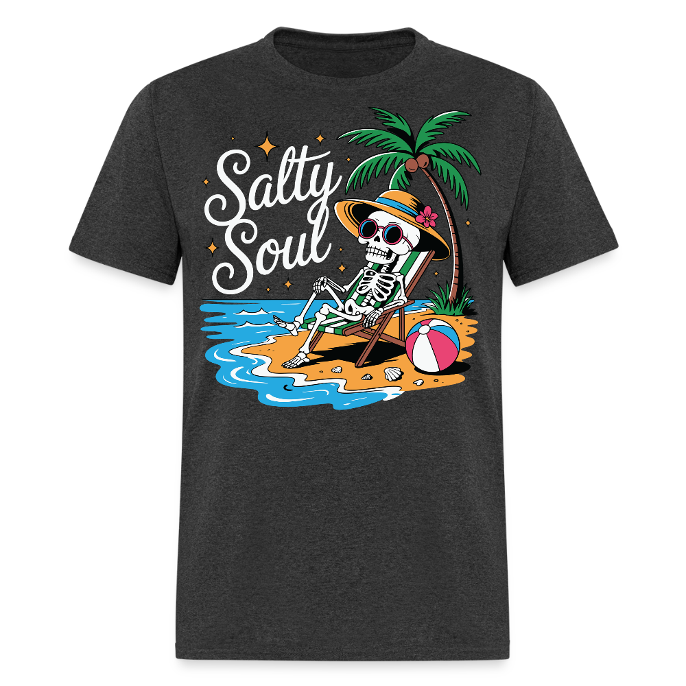 Salty Soul Summer Skeleton Tropical Beach T-shirt - heather black