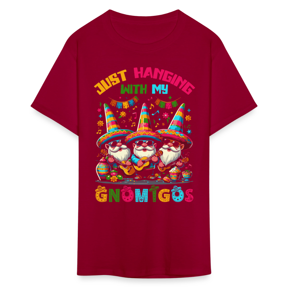 Just Hanging With My Gnomigos Tee Funny Mexican Gnome T-shirt - dark red