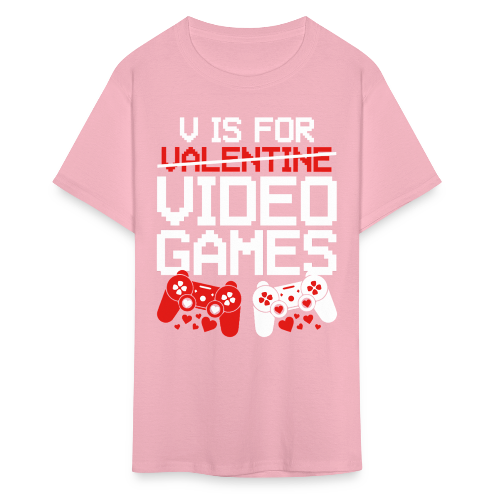 V Is For Video Games Funny Gamer Valentine's Gift - pink