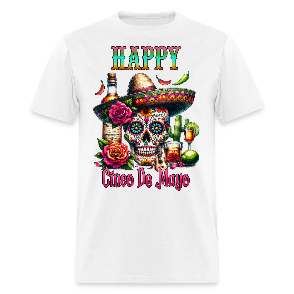 Mexican Fiesta Outfit With Skull And Roses Cinco de Mayo Skull T-shirt - white