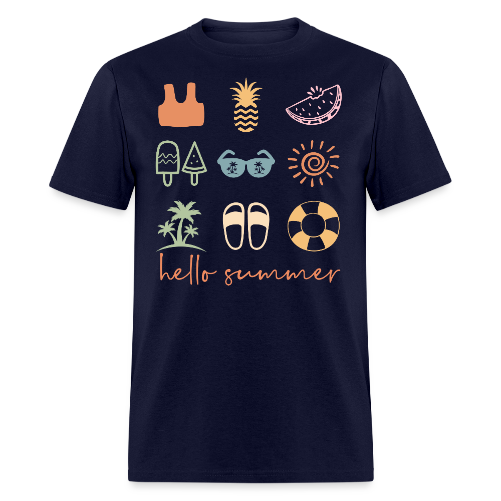 Hello Summer Tropical Vacation T-shirt - navy