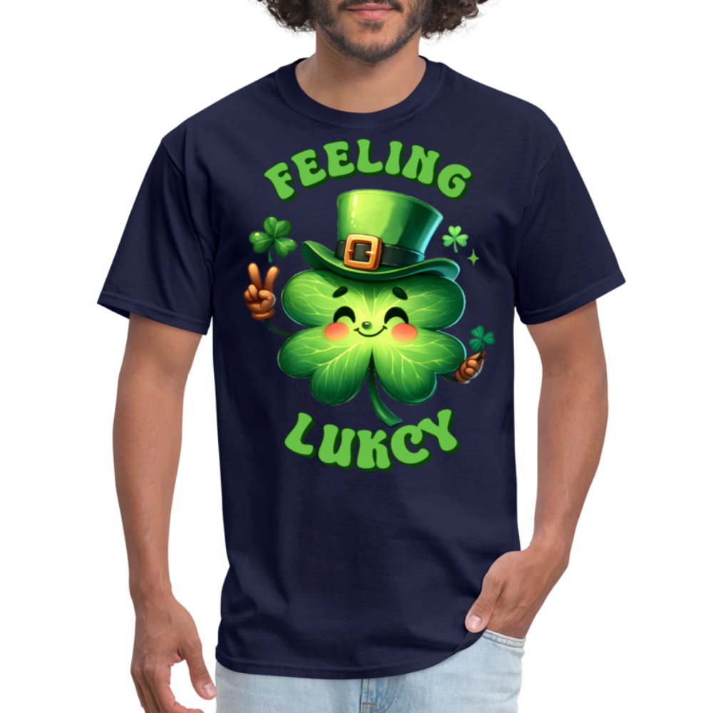 Funny Lucky Clover Graphic Tee Green Leprechaun Shamrock T-shirt - navy