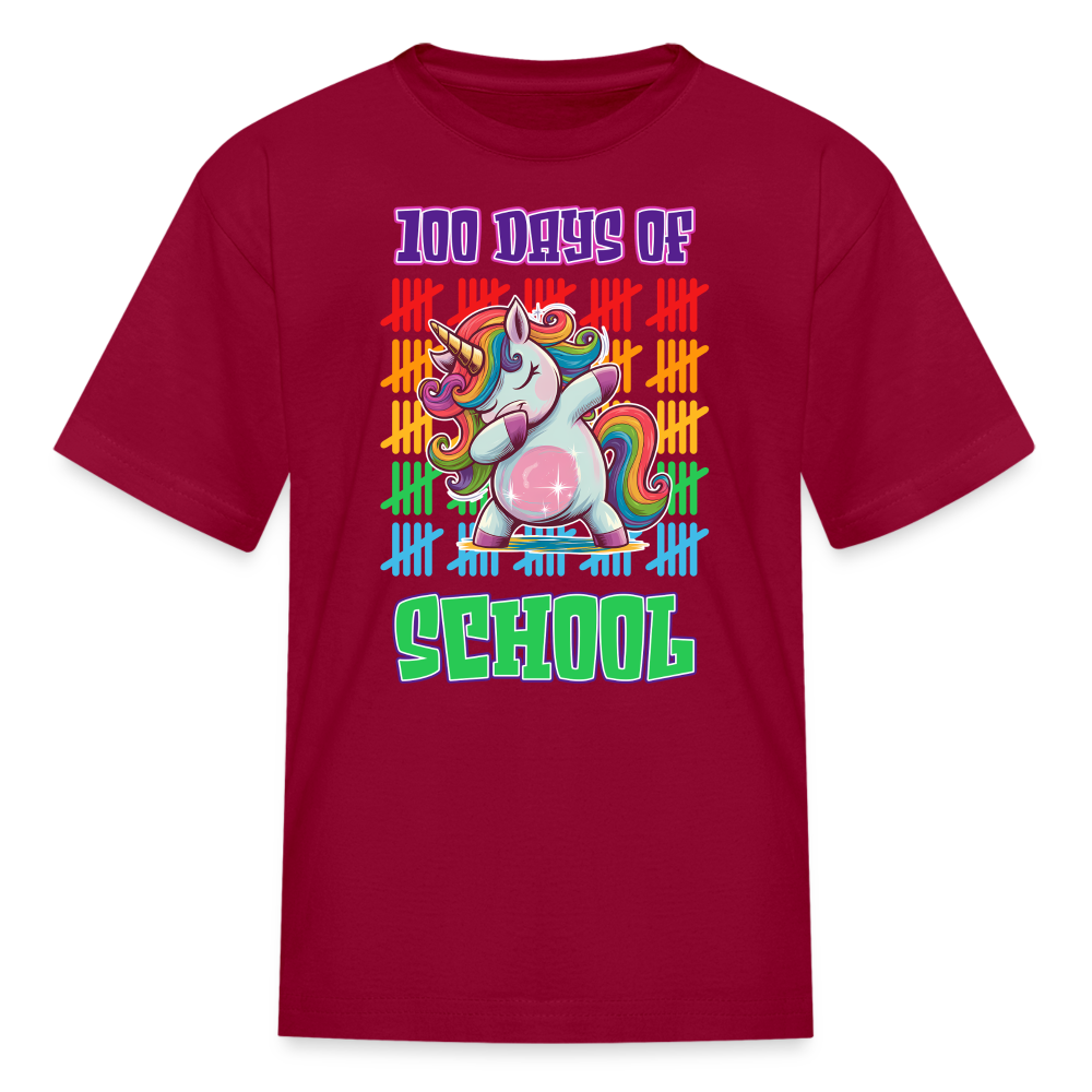 100 Days Of School Unicorn Kids T-Shirt - dark red