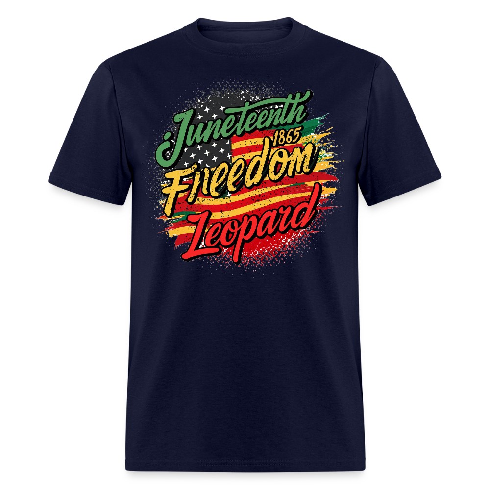 Juneteenth 1865 Freedom Day Leopard Print T-shirt - navy