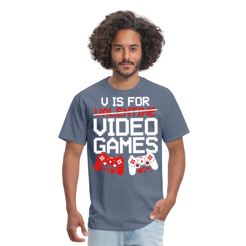 V Is For Video Games Funny Gamer Valentine's Gift - denim