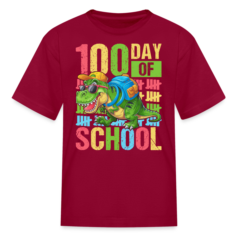 100 Days of School Tee for Kids Funny Dinosaur T-shirt - dark red