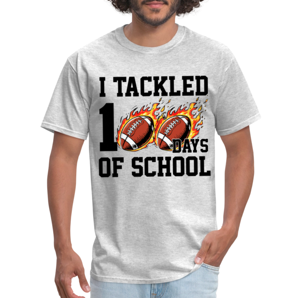 I Tackled 100 Days of School Shirt School Celebration Unisex T-shirt - heather gray