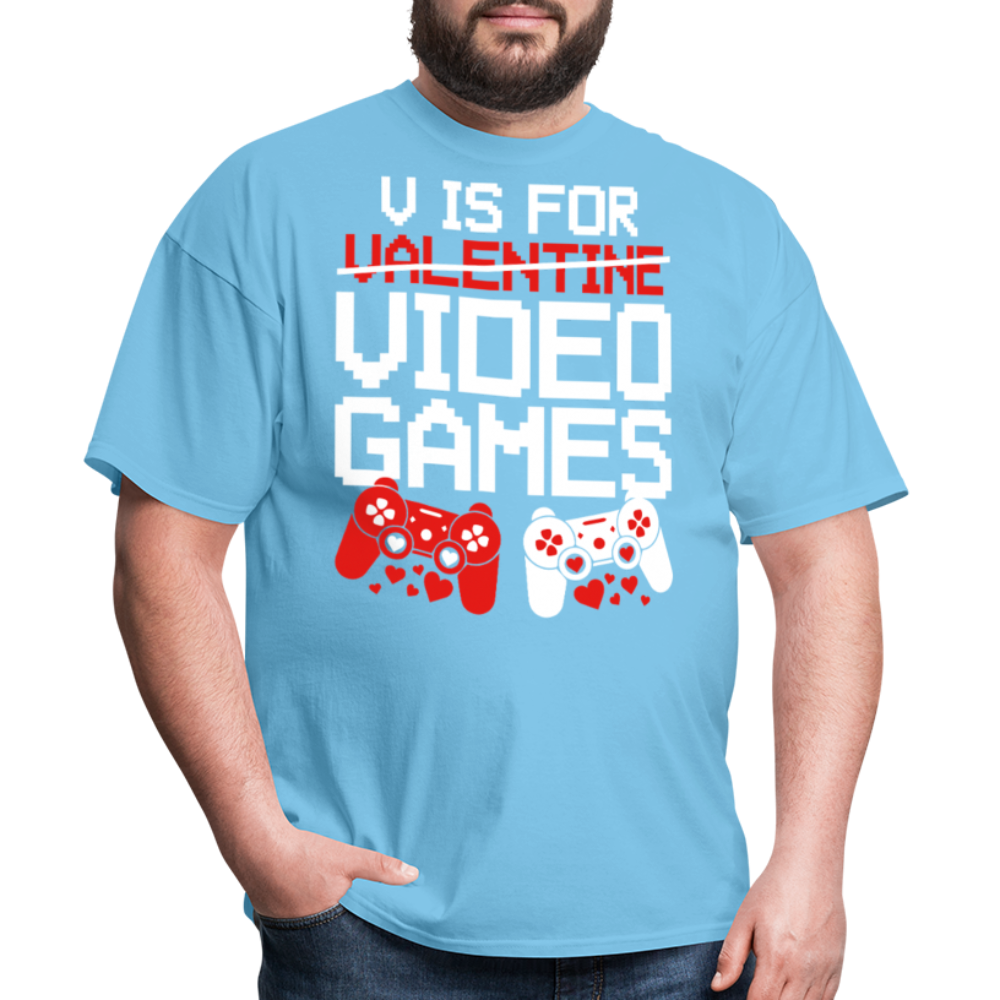 V Is For Video Games Funny Gamer Valentine's Gift - aquatic blue