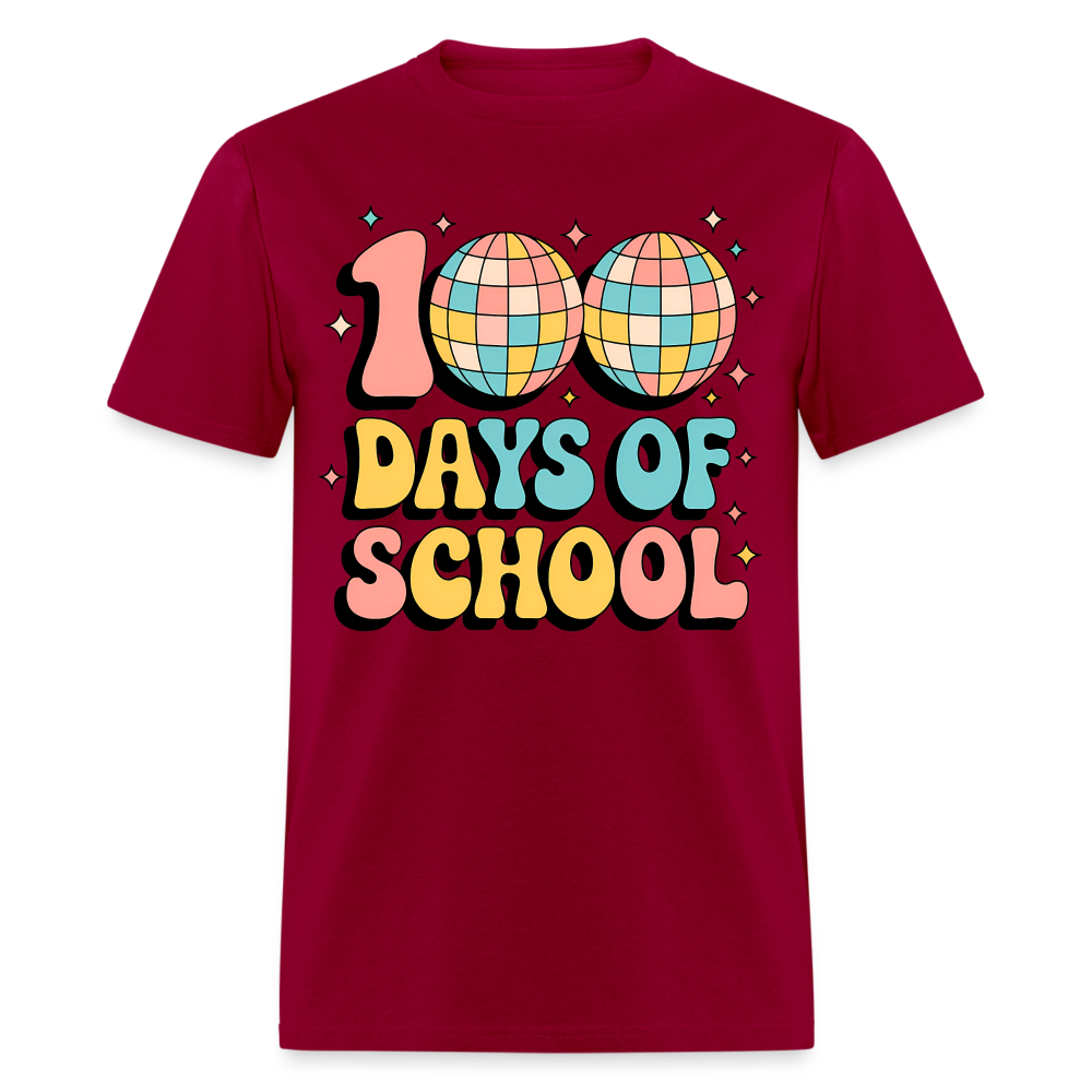 100 Days Of School Tee  For Teachers Funny Disco Theme T-shirt - dark red