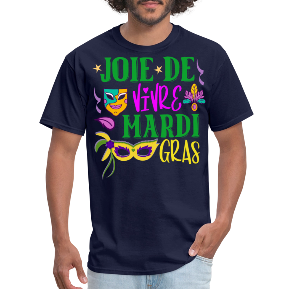 Joie De Vivre Mardi Gras Graphic Tee Colorful Masquerade Mask T-shirt - navy