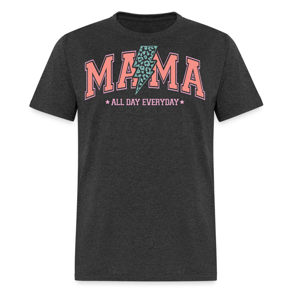 Leopard Print Lightning Bolt Mama All Day Everyday Mom T-shirt - heather black