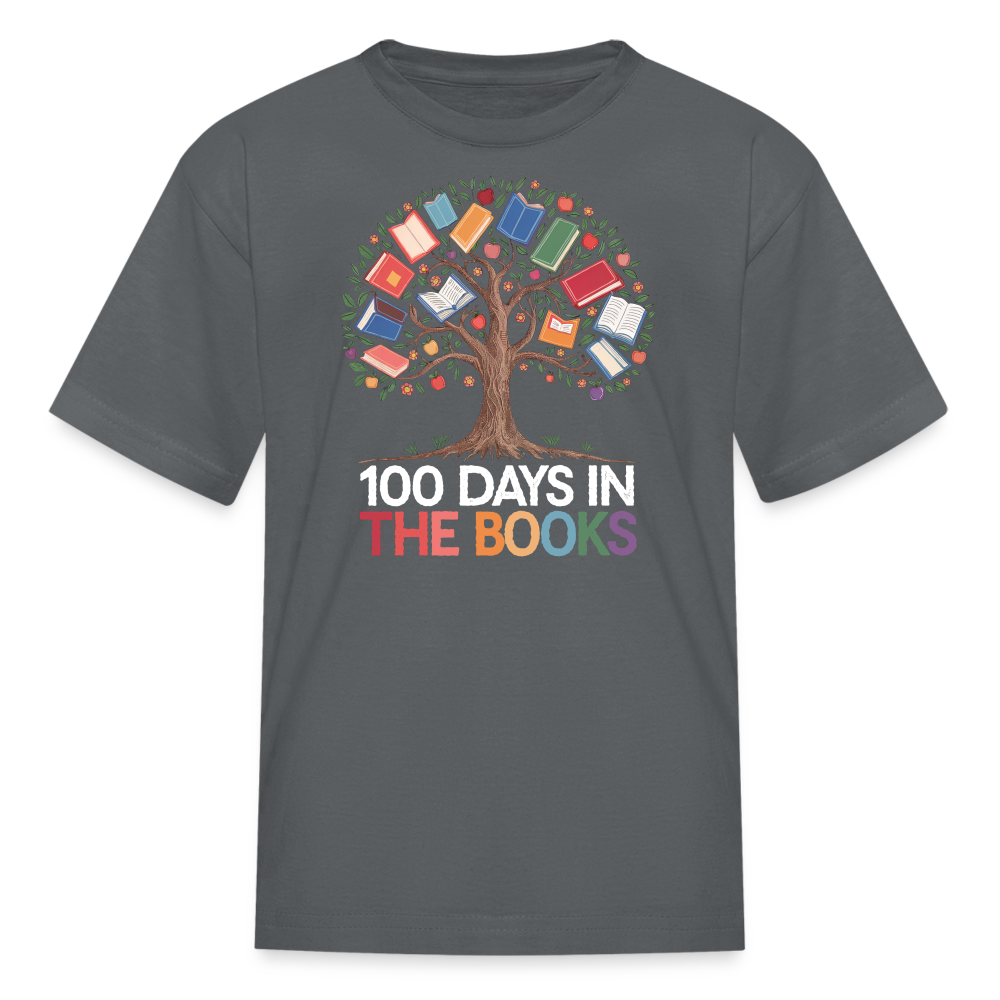 Reading Tree Graphic Tee 100 Days in the Books T-Shirt - charcoal