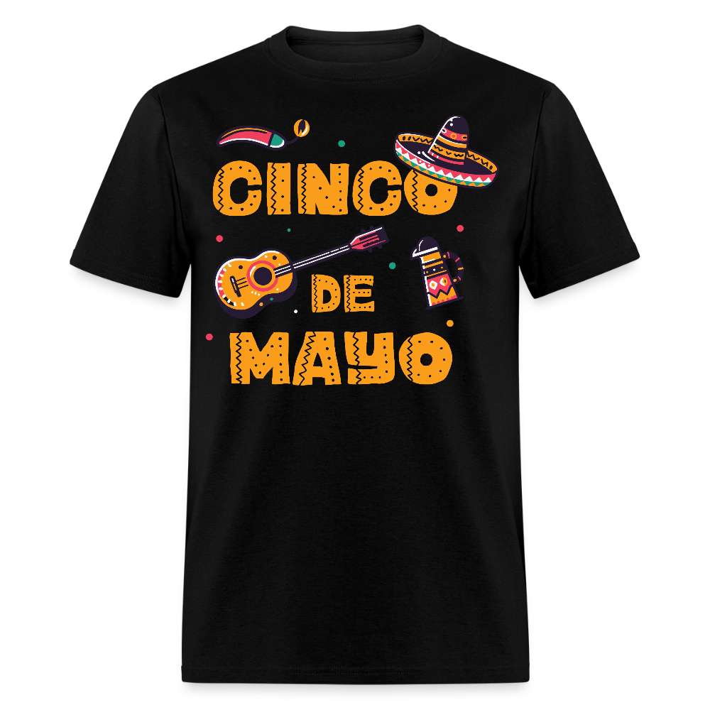 Mexican Fiesta Tee With Guitar And Sombrero Funny Cinco de Mayo T-shirt - black