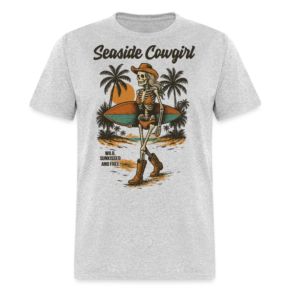 Seaside Cowgirl Skeleton Surf T-shirt - heather gray