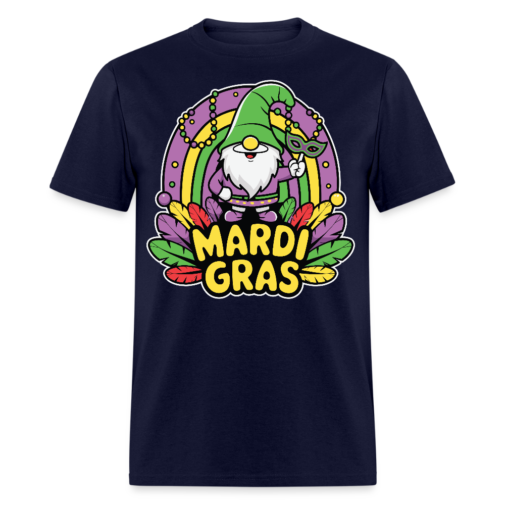 Cute Gnome Mardi Gras Shirt With Beads And Mask Colorful Festival Gnome T-shirt - navy