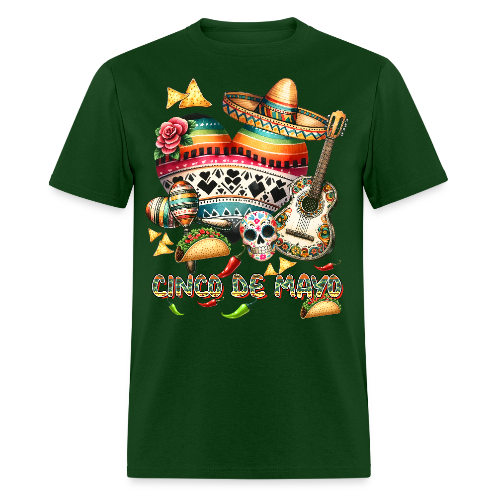 Colorful Skull And Taco Tee For Cinco De Mayo T-shirt - forest green